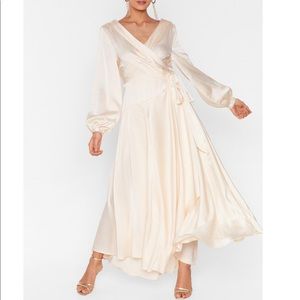 NWT Nasty Gal Cowl Back Satin Wrap Midi Dress